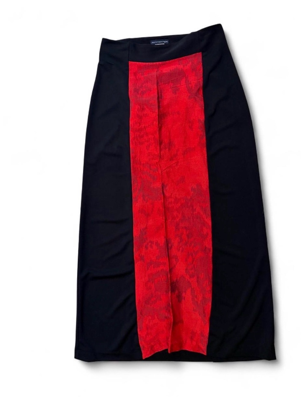 Goth Black Midi Skirt with Red Center Panel